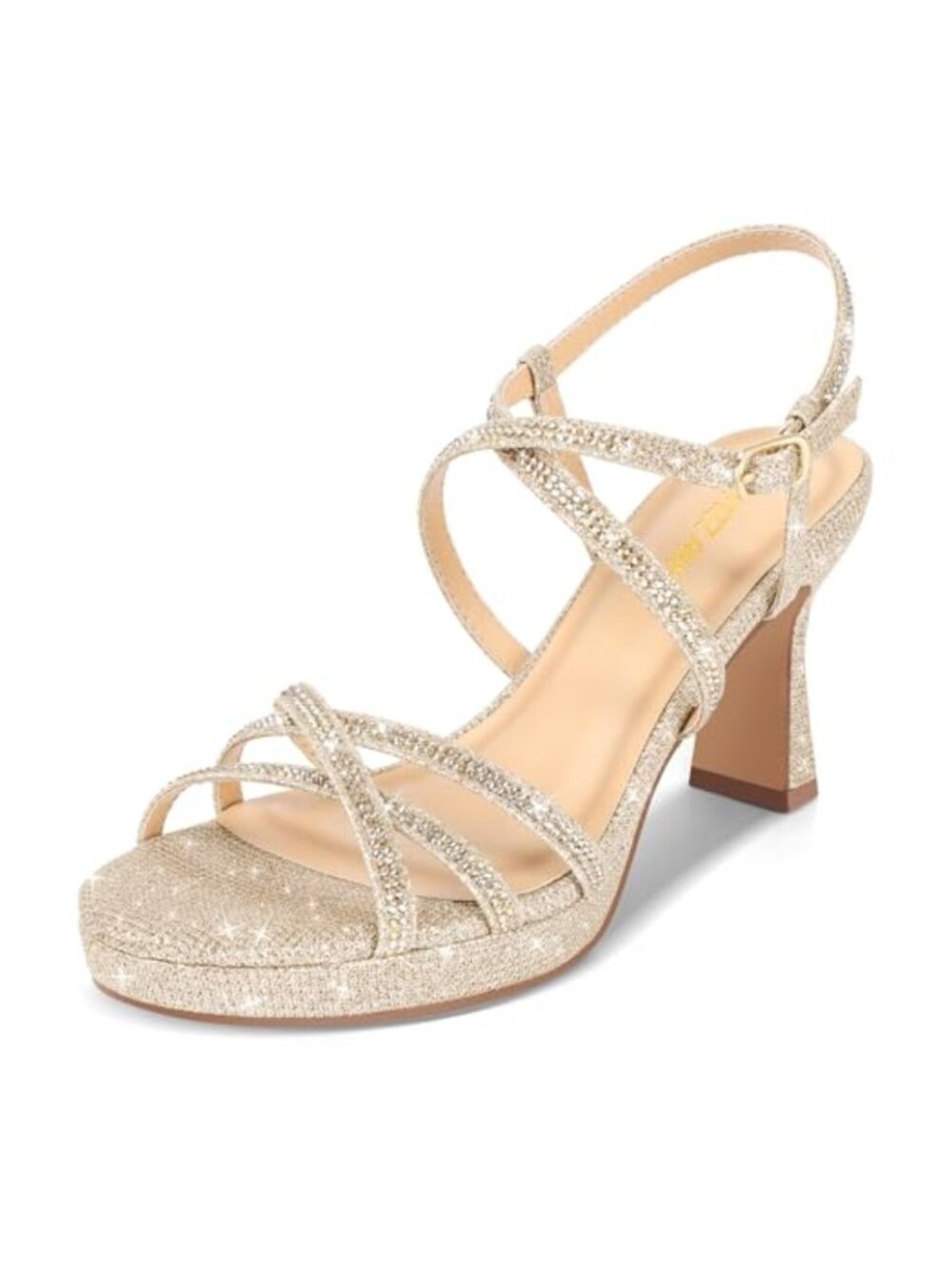 PIZZ ANNU Rhinestone Platform High Heels Strappy Chunky Ankle Strap Dress Pumps